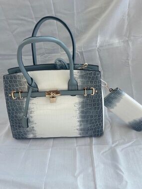 Blue and White purse with wallet and crossbody
